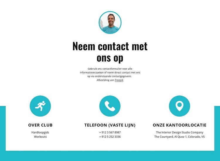 Contacten met grote pictogrammen Website mockup