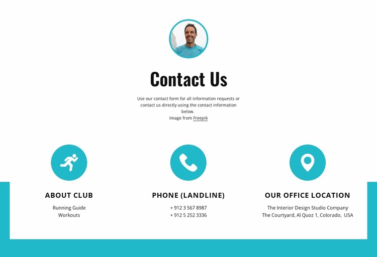 Contacts with big icons Website Mockup