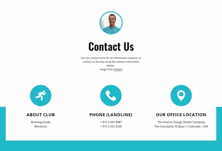 Contacts with big icons WordPress Website Builder