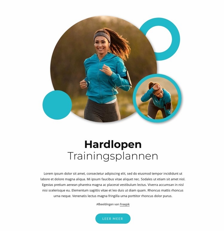 Halve marathon trainingsschema's Website ontwerp