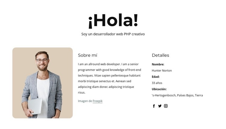perfil de desarrollador php Plantilla HTML5