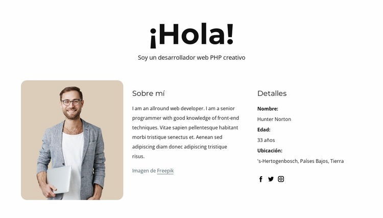 perfil de desarrollador php Plantilla Joomla