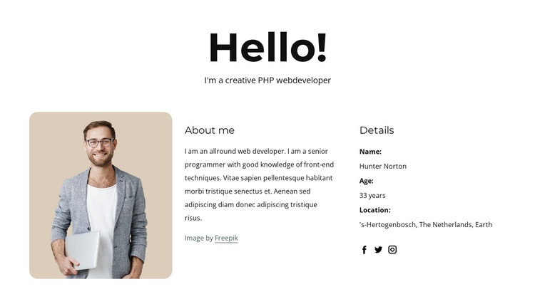 Php developer profile One Page Template