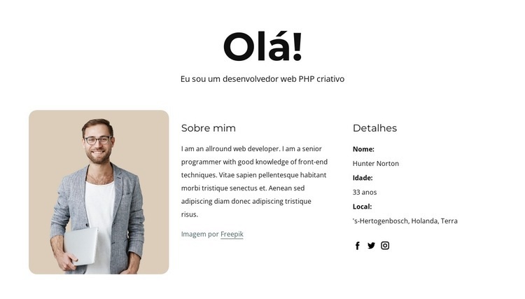 Perfil do desenvolvedor PHP Landing Page