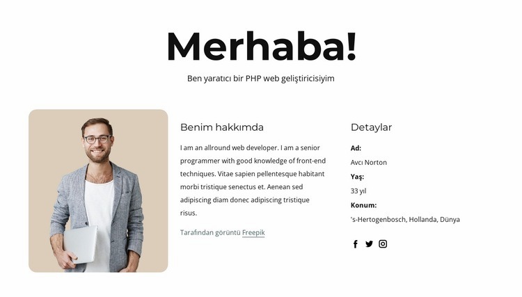 PHP geliştirici profili Web Sitesi Mockup'ı