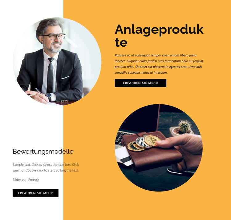 Anlageprodukte Website-Vorlage