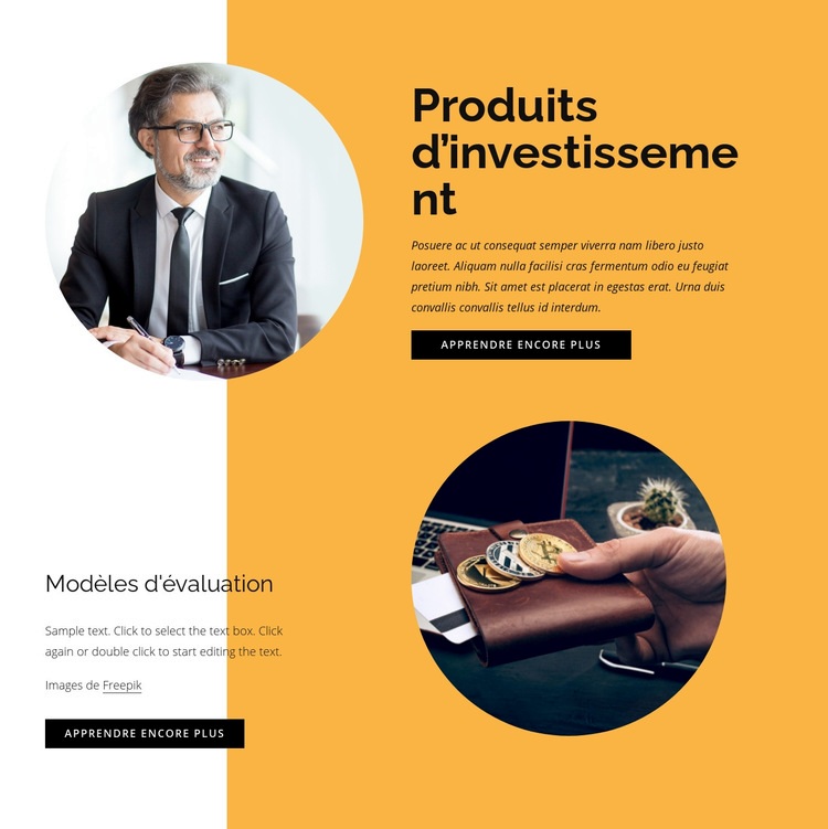 Produits d'investissement Page de destination