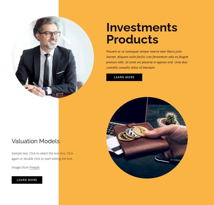Investeringsprodukter Html webbplatsbyggare