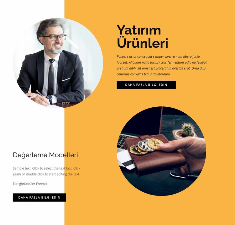 Yatırım ürünleri Web Sitesi Mockup'ı