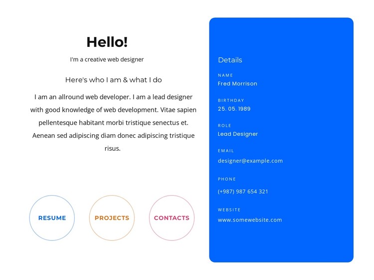 Hello block with contacts CSS Template
