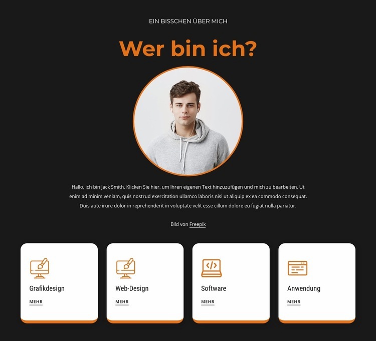 Über mich Block mit Symbolen HTML5-Vorlage