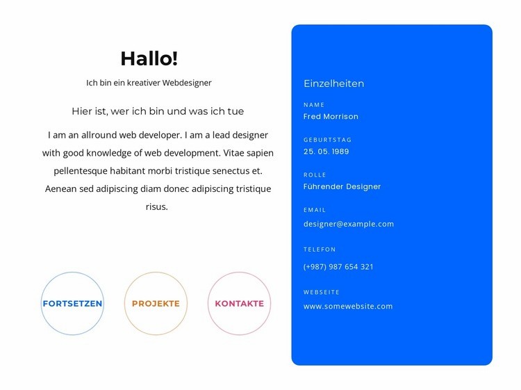 Hallo Block mit Kontakten Website design