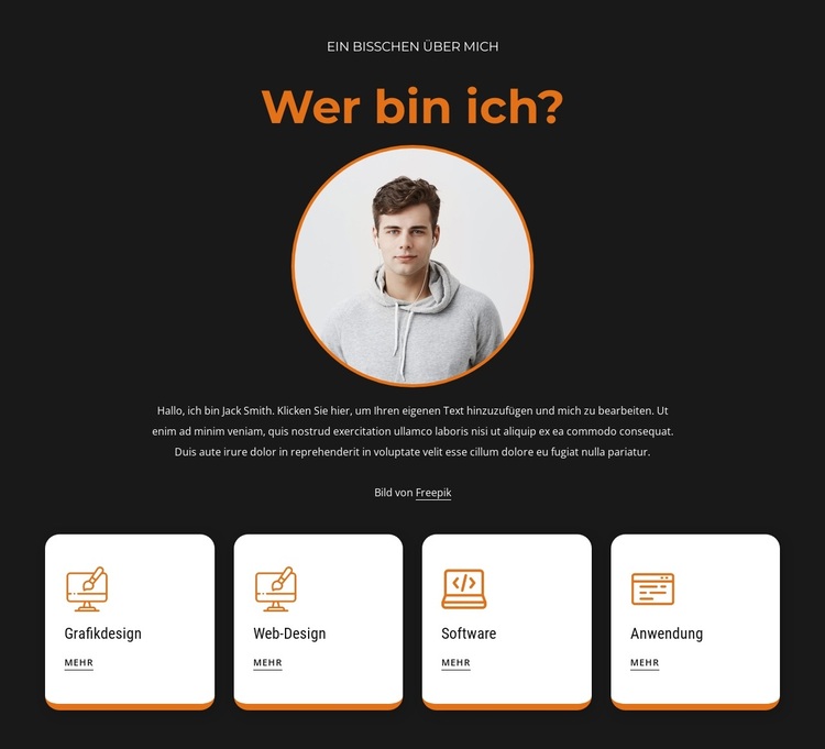 Über mich Block mit Symbolen WordPress-Theme