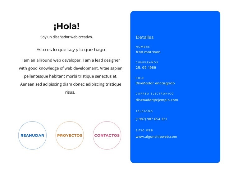 Hola bloque con contactos Diseño de páginas web