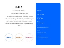 Hello Block With Contacts - Free Homepage Design