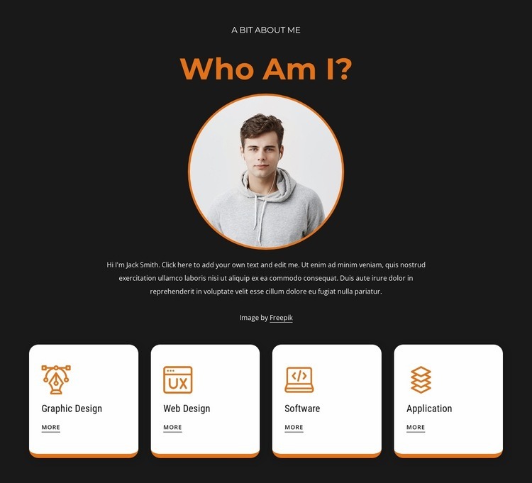 About me block with icons Html Code Example