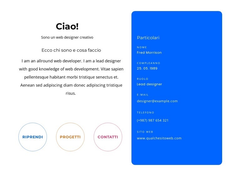 Ciao blocco con i contatti Mockup del sito web