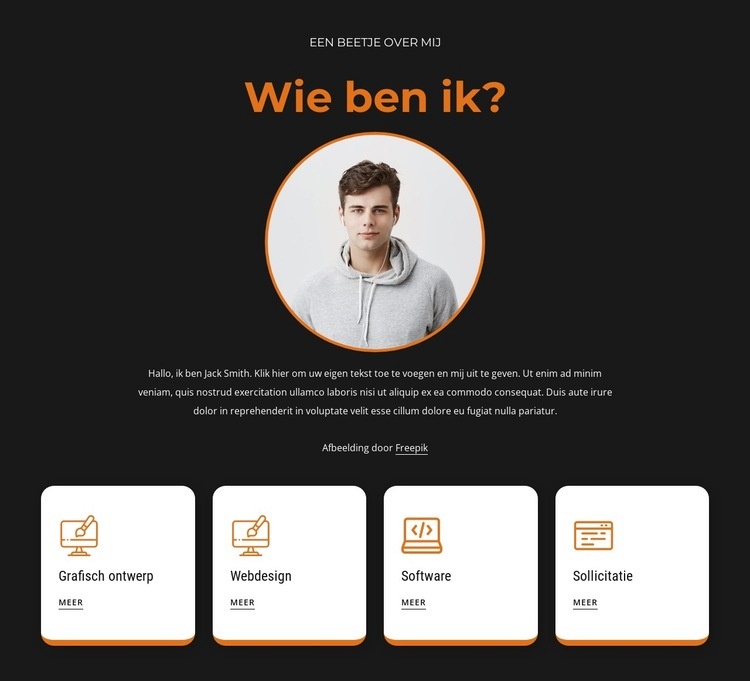 Over mij blok met pictogrammen Html Website Builder