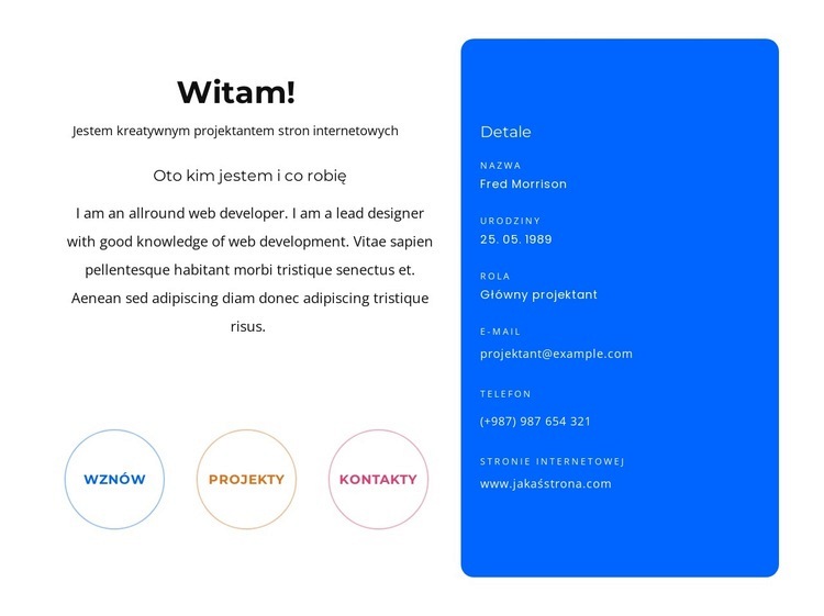 Witam blok z kontaktami Szablony do tworzenia witryn internetowych