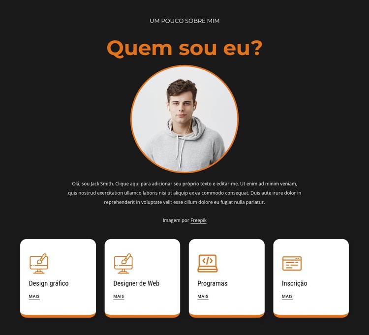 Sobre mim bloco com ícones Template CSS