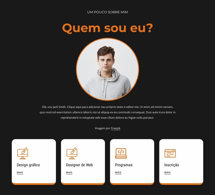 Sobre mim bloco com ícones Template Joomla