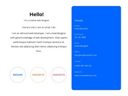 Ready To Use Web Page Design For Hello Block With Contacts