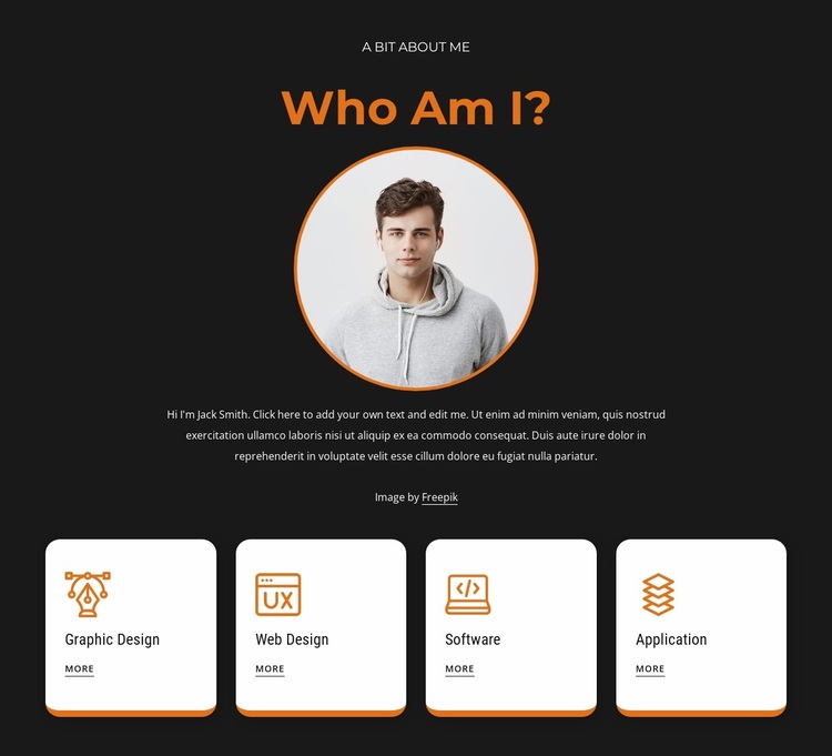 About me block with icons Website Design