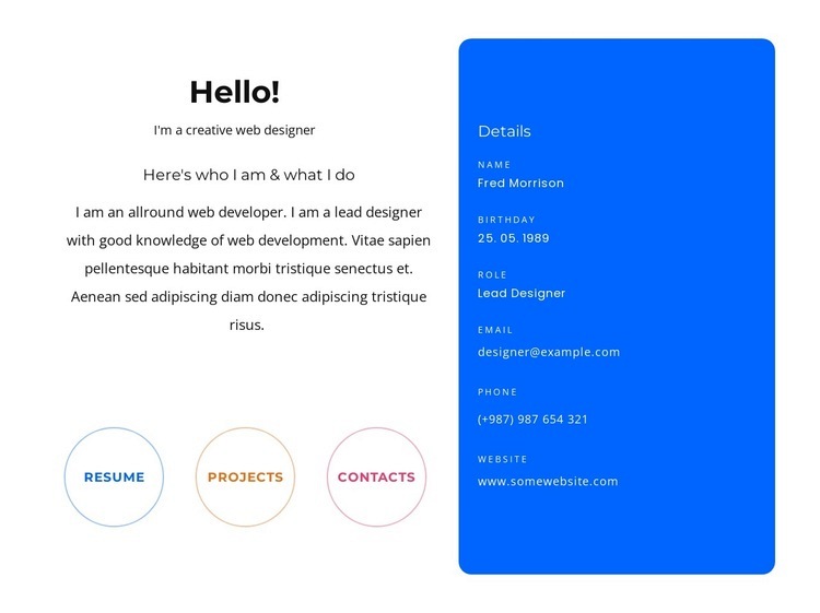 Hello block with contacts Wysiwyg Editor Html 