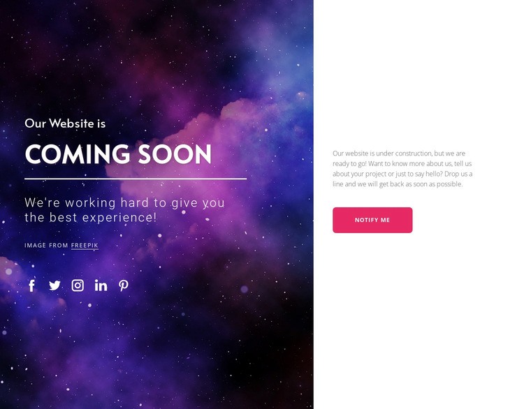 Coming soon with button Homepage Design