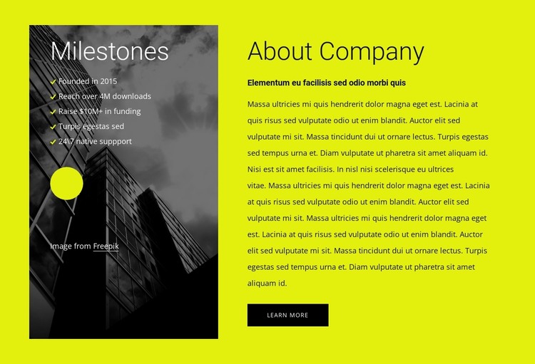 About us block with 2 cells HTML Template