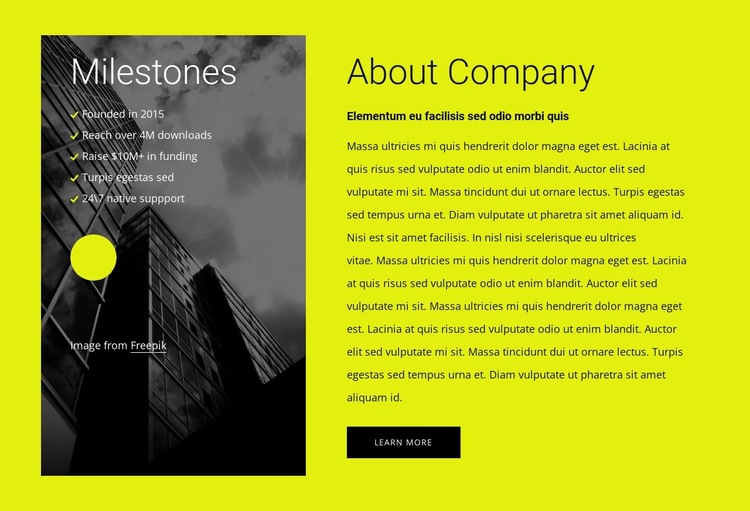 About us block with 2 cells HTML5 Template