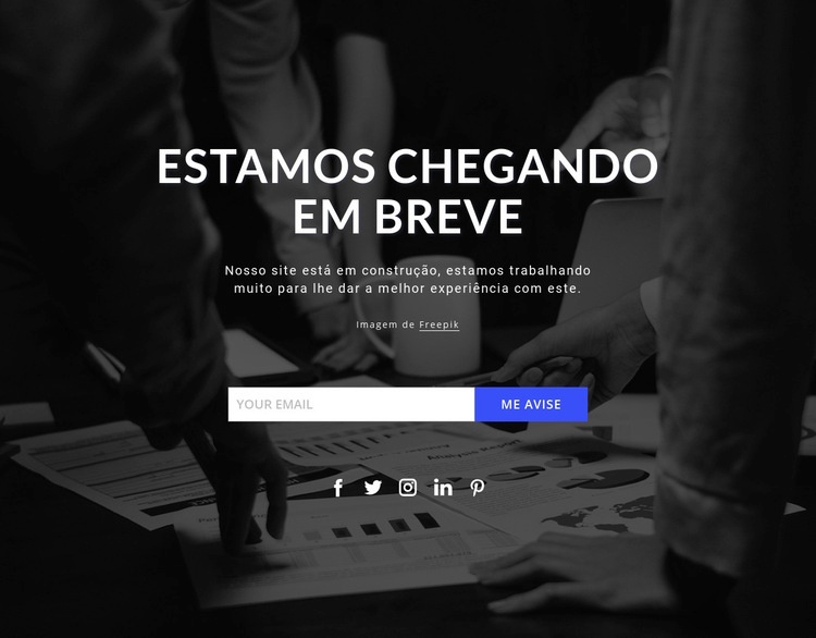 Em breve em fundo escuro Construtor de sites HTML