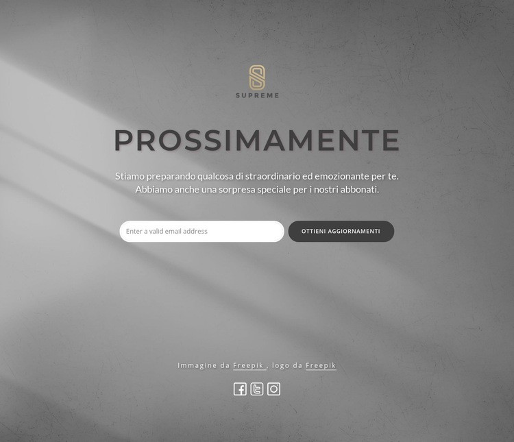 Prossimamente blocco con logo Mockup del sito web