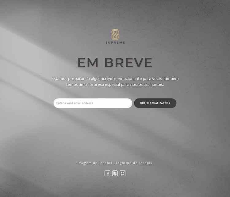 Em breve, bloco com logotipo Construtor de sites HTML