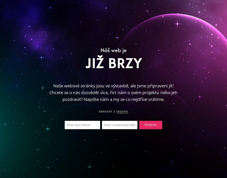 Již brzy blok s pozadím Téma WordPress