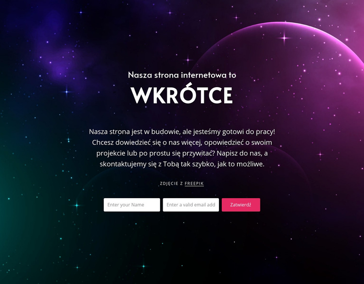 Wkrótce blok z tłem Motyw WordPress