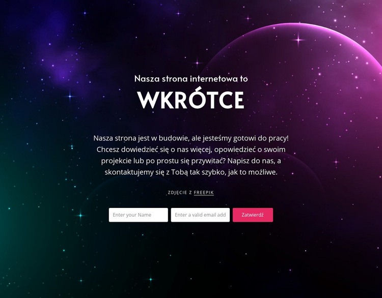 Wkrótce blok z tłem Projekt strony internetowej