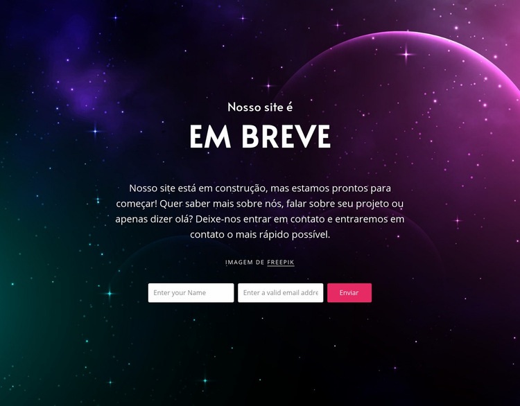 Em breve, bloco com fundo Design do site