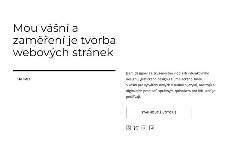 Text, tlačítko a sociální ikony Šablona HTML