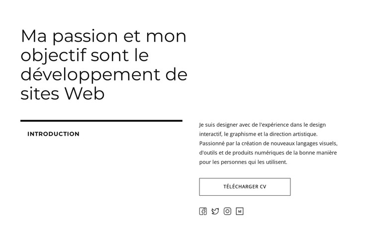 Texte, bouton et icônes sociales Modèle HTML