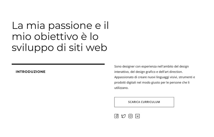 Testo, pulsante e icone sociali Modello di sito Web