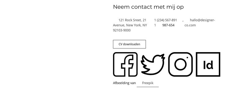 Contactblok voor freelancers Website mockup