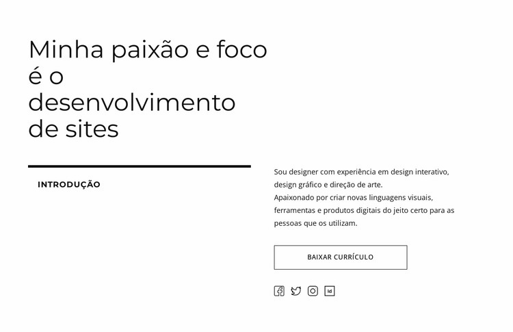 Texto, botão e ícones sociais Modelos de construtor de sites