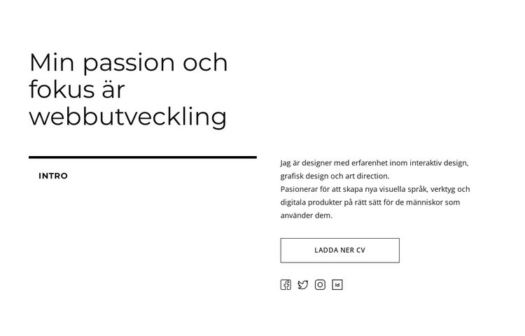 Text, knapp och sociala ikoner CSS -mall