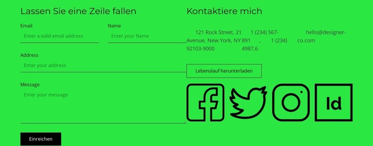 Kontaktblock mit Schaltfläche und sozialen Symbolen CSS-Vorlage