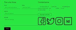 Creador De Sitios Web Exclusivo Para Bloque De Contacto Con Botón E Iconos Sociales.