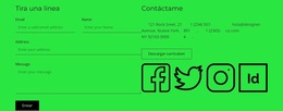 Bloque De Contacto Con Botón E Iconos Sociales.: Plantilla De Sitio Web Sencilla