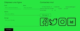 Bloc De Contact Avec Bouton Et Icônes Sociales – Modèle De Site Web Gratuit