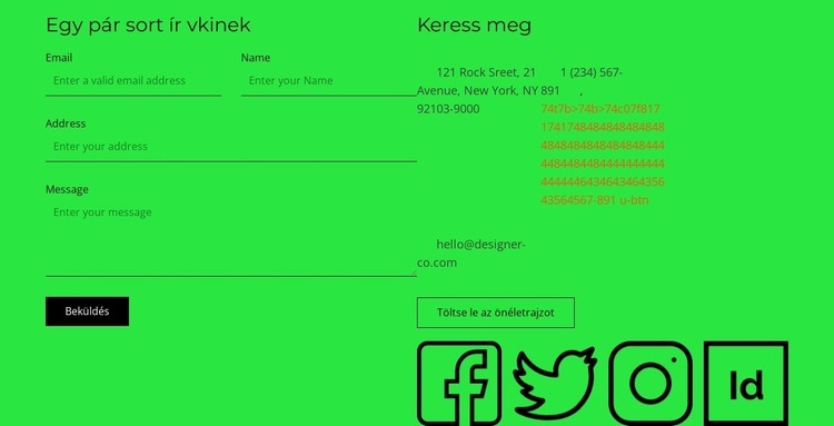 Kapcsolattartó blokk gombbal és közösségi ikonokkal CSS sablon