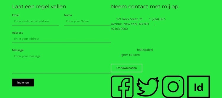 Contactblok met knop en sociale pictogrammen Html Website Builder